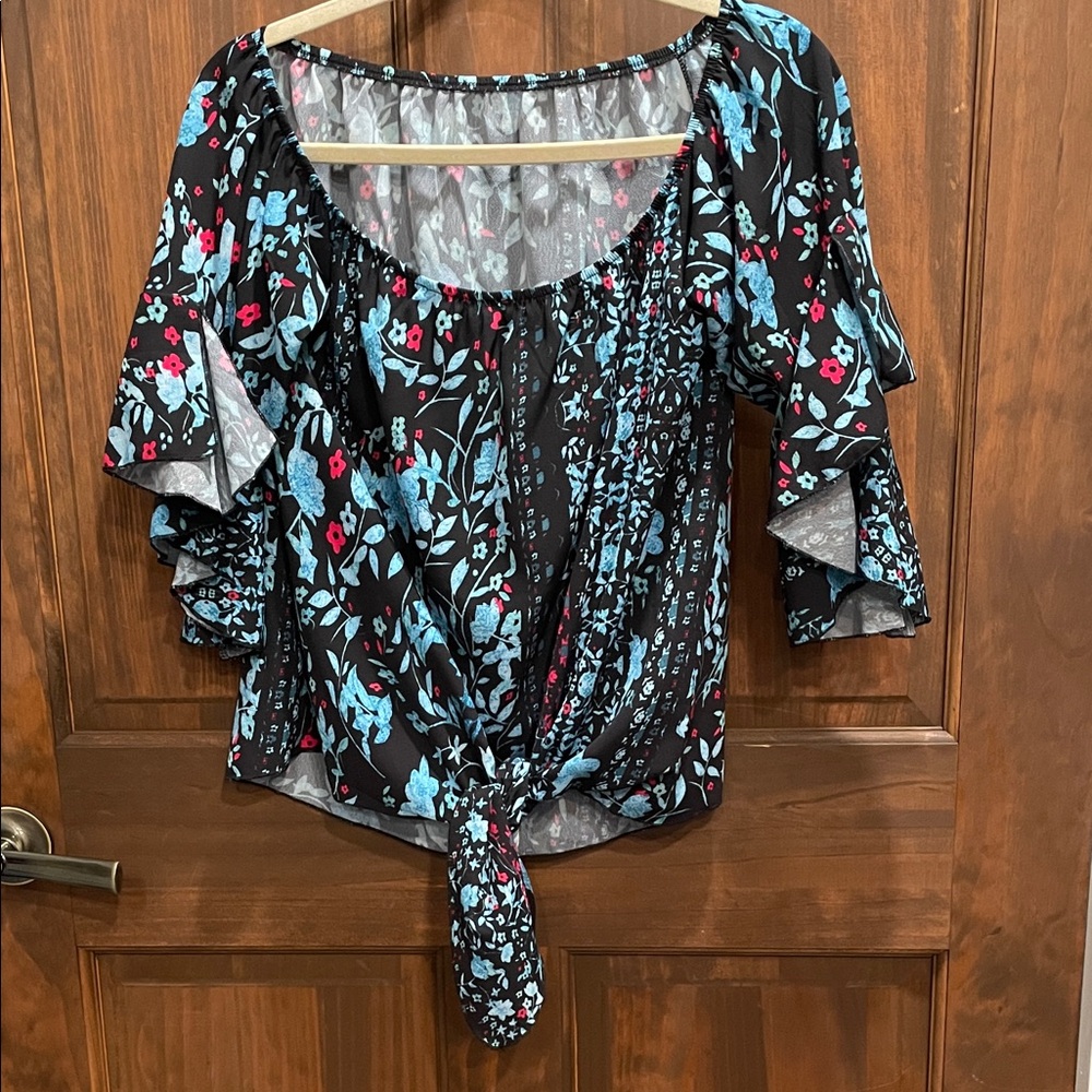 Floral Black and Blue Women's Top